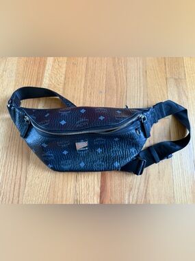 MCM Black Monogram Leather Belt Bag